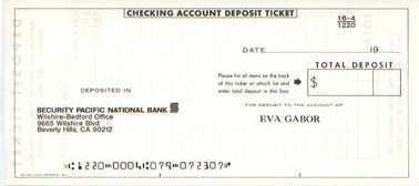 One of Eva Gabor's deposit slips