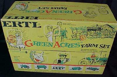 Ertl produced these fine die cast metal toys of Green Acres' farm equipment (Rear of Box)