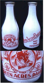 A milk bottle from "Green Acres Dairy"