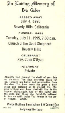 A Funeral Card from Eva Gabor