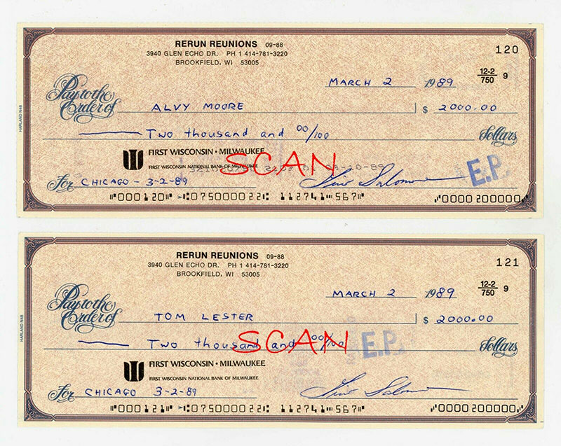 Front:  Checks Alvy Moore and Tom Lester received for being in Reunion Shows.