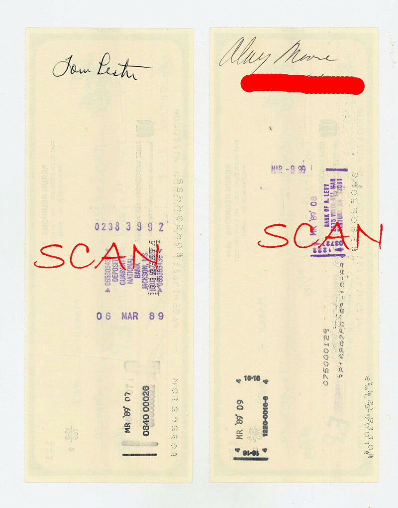 Back:  Endorsed Checks Alvy Moore and Tom Lester received for being in Reunion Shows.